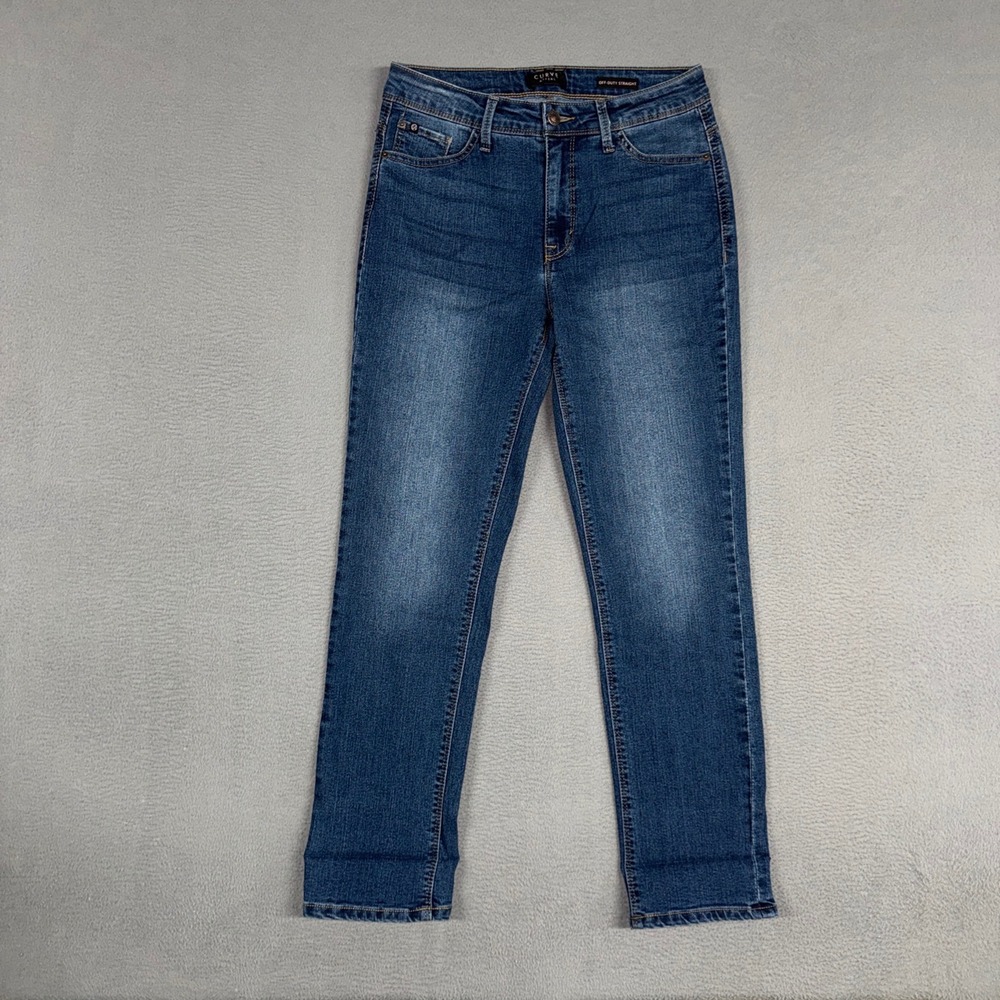 Curve Appeal Jeans Womens 8 Blue Off-Duty Straight Stretch Distressed Denim